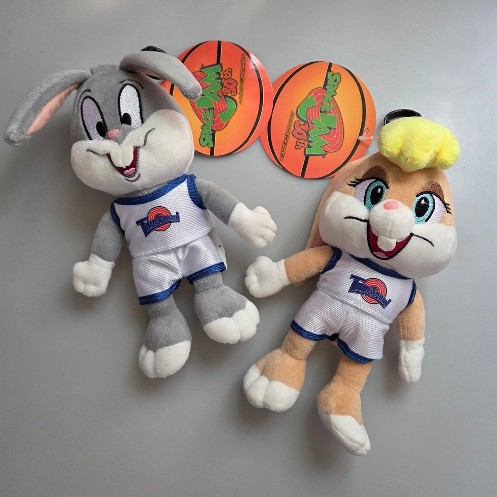 Space Jam 30th Anniversary Bugs Bunny Lola Bunny Tune Squad Plush Clip On Set 8"